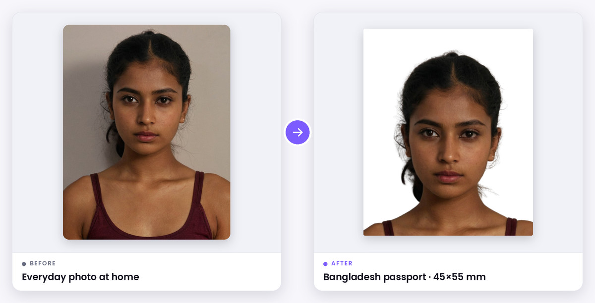 Bangladesh Passport Size Photo Maker before and after example