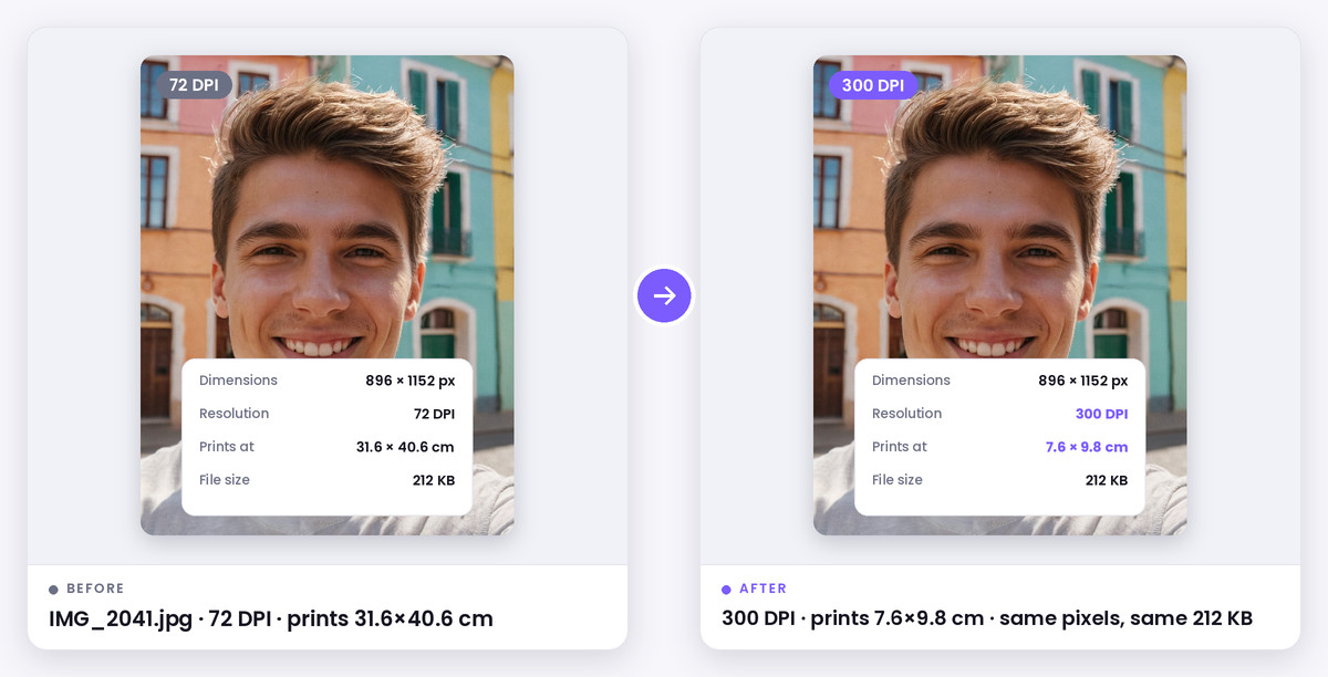 Change Image DPI before and after example