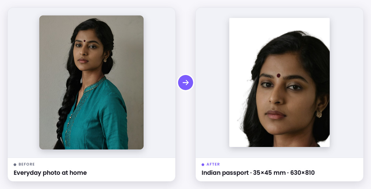 Indian Passport Size Photo Maker before and after example