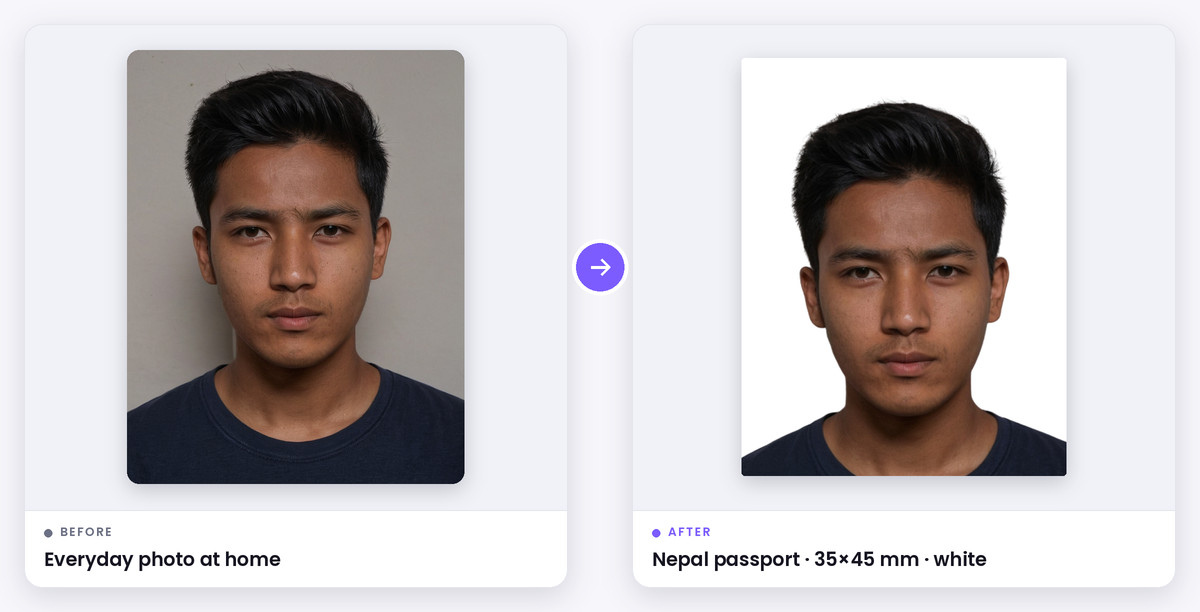 Nepal Passport Size Photo Maker before and after example