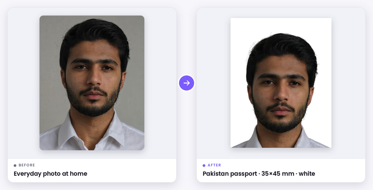 Pakistan Passport Size Photo Maker before and after example