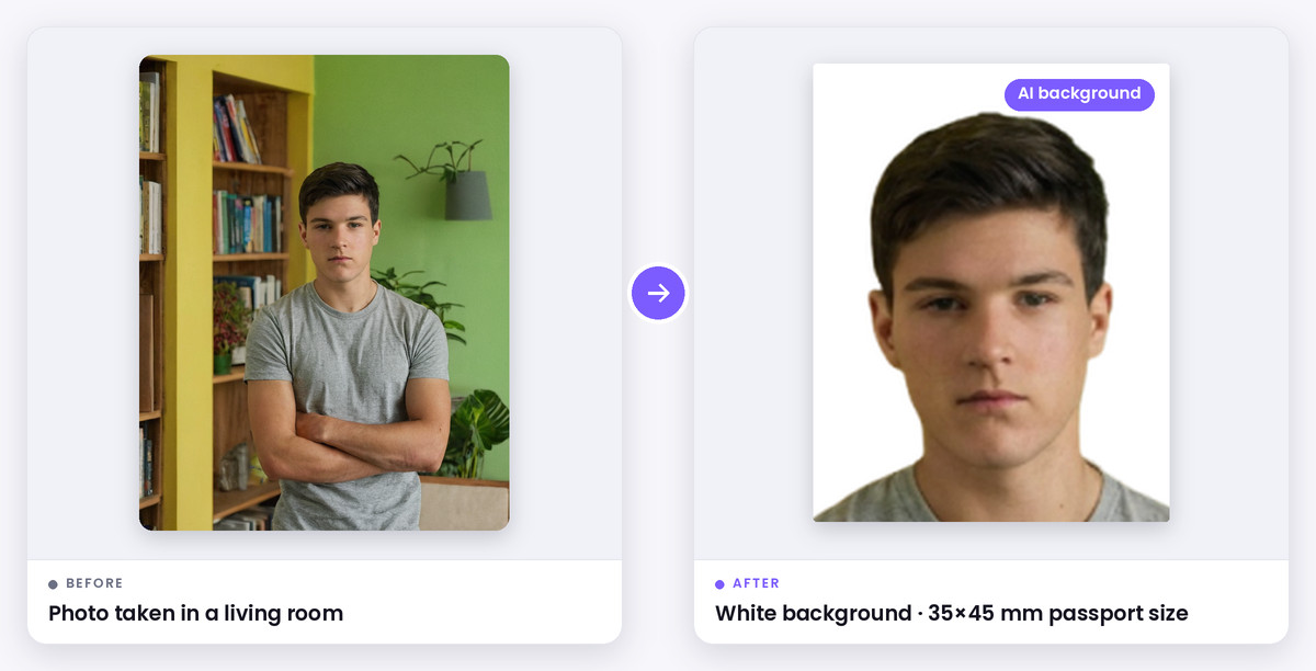 Passport Photo Background Changer before and after example