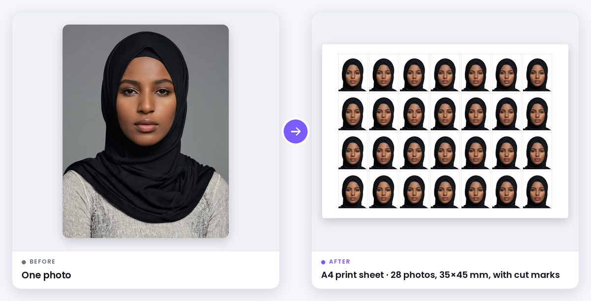 Passport Size Photo Sheet Maker before and after example